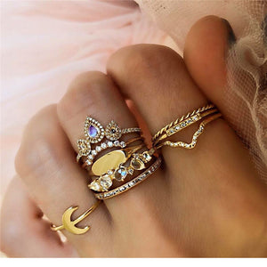 15 pçs/set Gold Geometric Ring Set