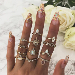 15 pçs/set Gold Geometric Ring Set