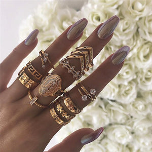 15 pçs/set Gold Geometric Ring Set