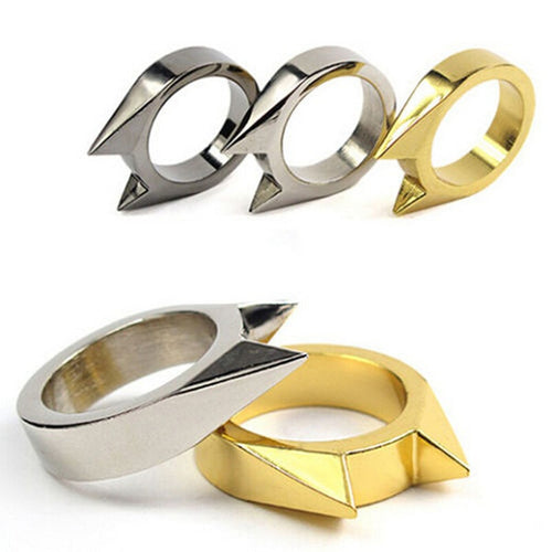 2Pcs Cat Ear Self-defense Ring Stainless Steel